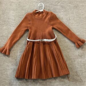 Sparkle and pink brand Girls' Orange Ribbed Dress with Belt Size 8